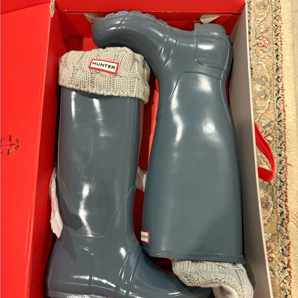 Hunter Slate Rain Boots with Knit Trim